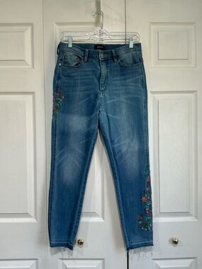 🤎 Buffalo David Bitton Ivy High Rise Skinny Stretch Embroidered Blue Denim Jeans